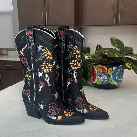 Dolce Vita Western Boot Black Multi Leather Lassie Size 7.5  NWT - Picture 3 of 14